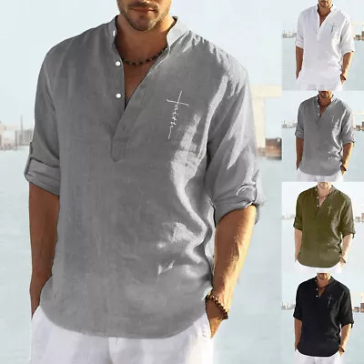 Mens Long Sleeve Loose Fit Tops Pullover Casual Shirts Tee Casual T-Shirt Blouse • £4.99
