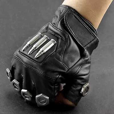 Steampunk Bullet Vintage Mens Fingerless Leather Gloves Cosplay Custome Party • $22.99
