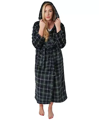 Womens Snuggle Fleece Dressing Gown Housecoat Bathrobe Hooded Long Sleeve 6-20 • £12.99