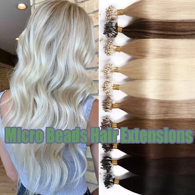 Micro Ring Loop Human Hair Extensions Micro Beads Link Full Head Thick Hair 100g • $29.10