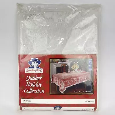 Vintage Quaker Lace Round 70” White Snowmen Tablecloth Holiday Collection 1999 • $19.99