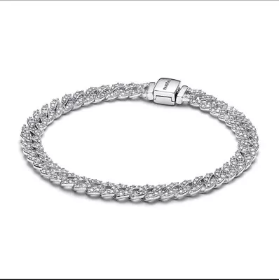 New Pandora Timeless Pavé Cuban Chain Sterling Silver Ale Bracelet 20cm • £5