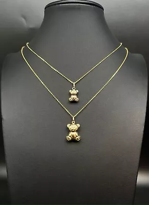 14K Real SOLID Gold Puffed Teddy Bear 14k Real Gold 1.3mm Cable Chain Necklace • $70