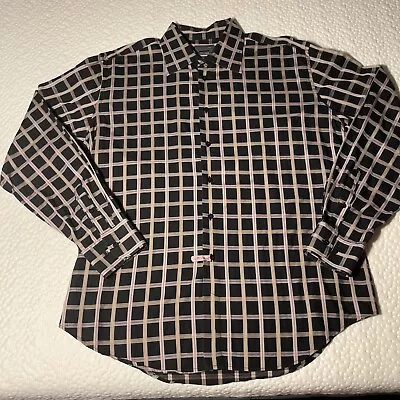 Zara Mens Long Sleeve Button Up Dress Shirt Black Plaid Size  XXL Cotton VG • $20.69