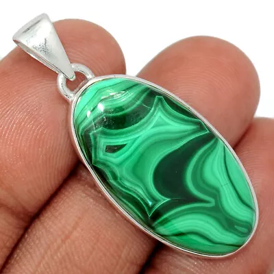 Natural Bulls Eye Malachite - Congo 925 Sterling Silver Pendant Jewelry CP41060 • £10.29