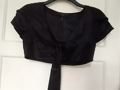 COAST 100% Silk Ruched Sleeve Tie Front Black Bolero/Shrug Size S BNWOT • £6.95