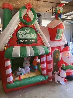 8’ Christmas Inflatable Santa Claus Pet Shop House Air Blown Yard Decoration Lit • $185