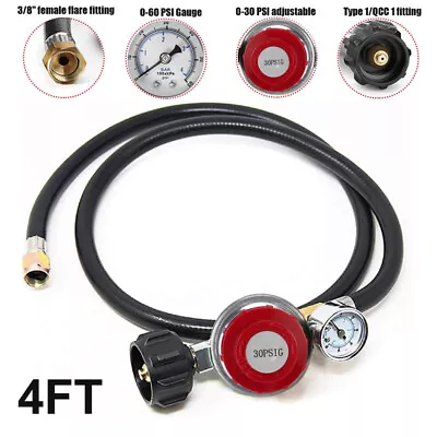 4 Ft Propane Regulator And Hose 0-30PSI With PSI Gauge Fit Type1 QCC1 Gas Grill • $24