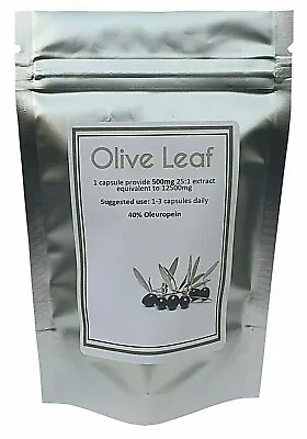 Olive Leaf Extract Capsules 12500mg High Strength  Vegan Natural 40% Oleuropein  • £5.99