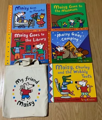 My Friend Maisy Mouse 5 Books & Bag Goes Camping Library Hospital Museum Dentist • £14.99