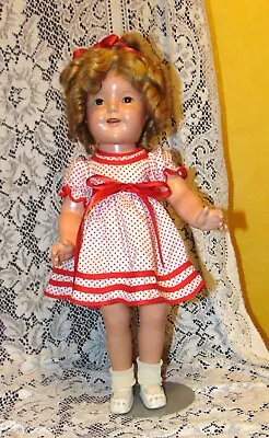 VINTAGE 1930s IDEAL 18  SHIRLEY TEMPLE DOLL In TAGGED Repro DRESS • $200