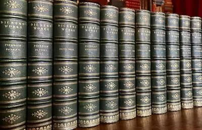 1874 WORKS Of CHARLES DICKENS Illustrated Ed 30 X Volumes GILT LEATHER BINDINGS • £1950