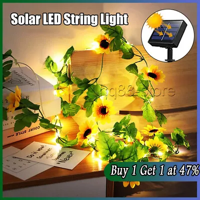 Solar Sunflower Fairy String Lights Waterproof LED Artificial Flower Garland • £9.97