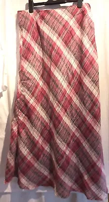 Laura Ashley Pretty Linen Blend Midi A Line Lined Skirt In Soft Fushia Check 14 • £4.99