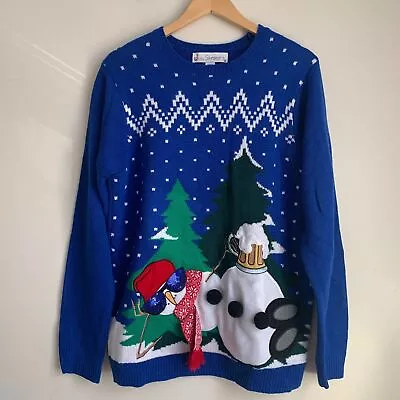 Jolly Sweater Men’s Drunk Snowman Ugly Christmas Sweater Blue M • $15