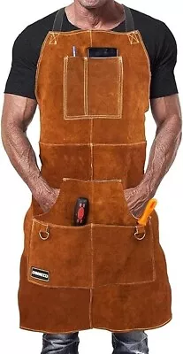 DIMWELD Leather Welding Apron With 6 Pockets For Men. Heavy Duty Workshop Apr... • £30.69