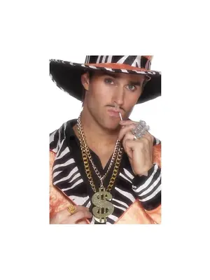 Dollar Sign Pimp Medallion Gangster Gold Chain Fancy Dress Costume Accessory • $10.95