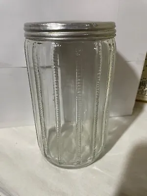  Rare Vintage Hoosier Clear Glass 7 1/8  Coffee Jar Zipper Pattern Very Nice  • $40.50
