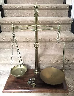  W & T Avery Agate Brass Balance Beam Scales Wood Base 61848 Large Weights  • $599.99