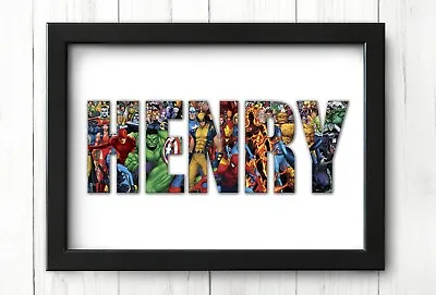 Personalized Marvel Birthday Gift | Avengers WordArt | Spiderman Iron Man Hulk • £30