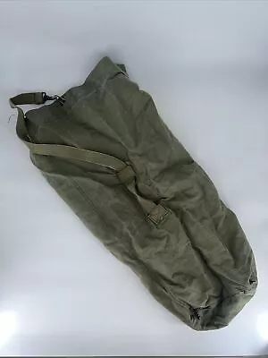 Vintage. US ARMY DUTY Green Canvas DUFFEL BAG 24”x 13” Strap Handle (Name Bob) • $19.67