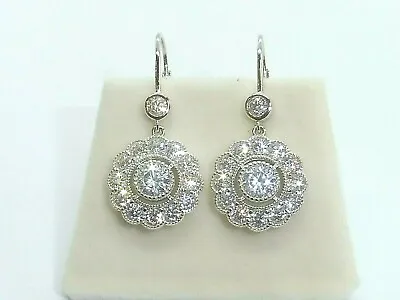Ladies Victorian Design Solid 925 Silver White Sapphire Dangle Drop Earrings • $94.69