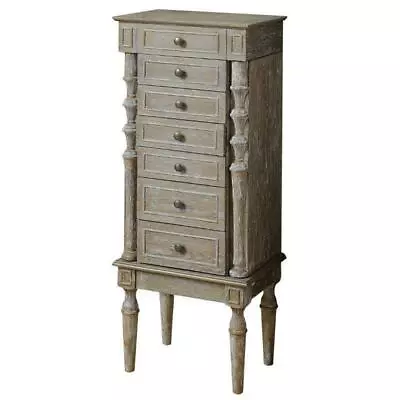 Top Lid Large Jewelry Armoire Jewelry Organizer Wooden Tapered Leg Weathered Oak • $233.99