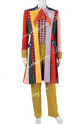 £143.99 • Buy Doctor Who Cosplay Costume The 6th Dr Colorful Lattice Stripe Coat Suit Outfit