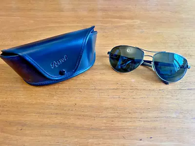 $35.62 • Buy Persol Aviator-style Gunmetal Grey/black (green Lens) Sunglasses - Superb!