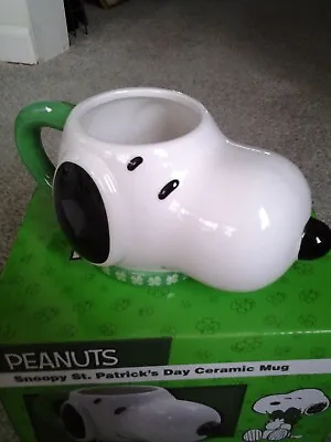 St Patrick's Day Peanuts Snoopy 3-D Head With Shamrock Collar Ceramic Mug W Box • $14.99