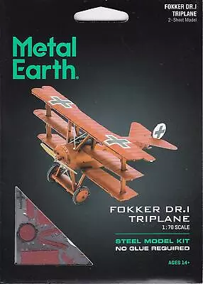 Fascinations Metal Earth FOKKER DR.I TRIPLANE 3D Laser Cut Steel DIY Model Kit • $12.95