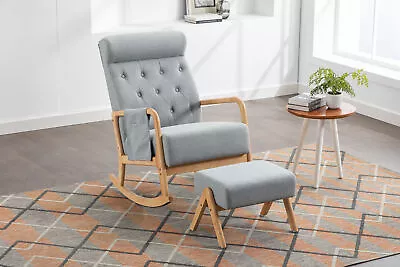 COOLMORE Rocking Chair With Ottoman Mid-Century Modern Upholstered Armchair • $286.13