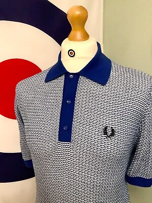£44.99 • Buy Fred Perry REISSUES Texture Knit Polo Shirt - Medium, Blue & White