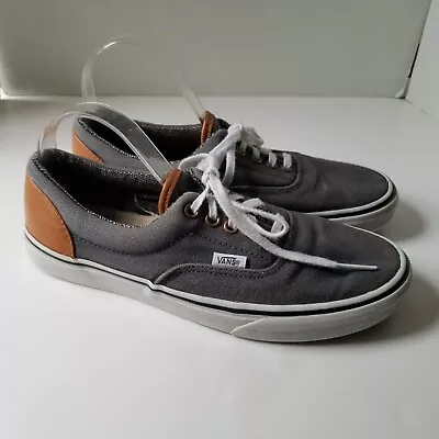 Vans Off The Wall Sneakers Mens 8 Womens 9.5 Gray Canvas Shoe Brown Leather Heel • £21.21