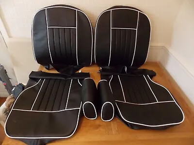 Mgb Roadster SEATS COVERS Black & White Pipings+ Headrest Covers..FITS 1970-1981 • $280.02