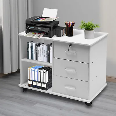 Mobile File Cabinet With Open Storage Shelves Rolling Printer Stand & 3 Drawers  • $66.51