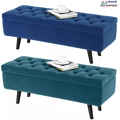 Large 43  Velvet Storage Ottoman Folding Bench Storage Footrest Stool Bedroom • $99.52