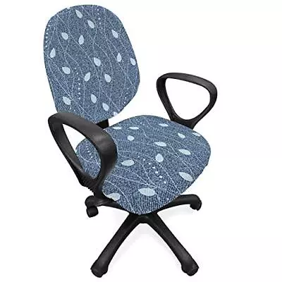  Leaves Office Chair Slipcover Branches Over Denim Medium Size - 2 Pieces Blue • $43.58