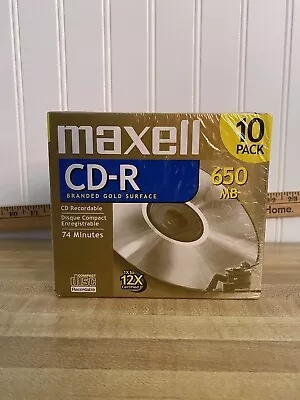 Maxell CD-R 650MB 74min 10 Pack Branded Gold Surface 12x Cert | Factory Sealed • $14.99