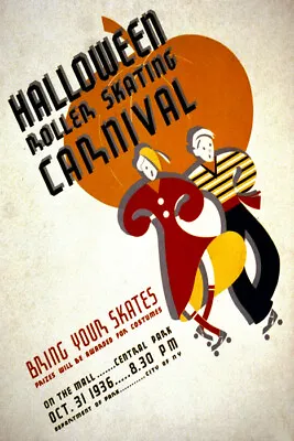 Halloween Roller Skating Carnival 1936 Central Park Pumpkin Vintage Poster Repro • $16.79