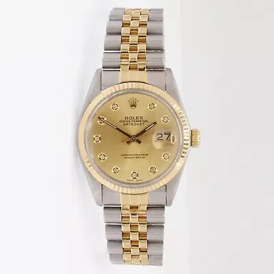 Rolex 36mm Datejust Watch Bi-Colour Champagne Diamond Dot Dial Model 16013 • £5000