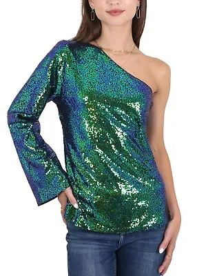 Sequin Top Sexy One Shoulder Bell Long Sleeve Party Tops T-Shirt Blouse • $25.99