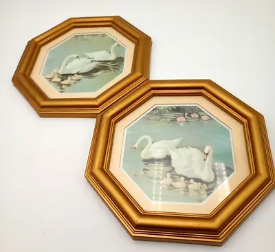 Set Of Swan Pictures Gold Octagon Frames Bird Home Interiors Cottage Core VTG • $25.99