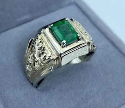 Natural Vivid Green Emerald Mens Ring Emerald Ring For Men Zamurd Man Ring • $329