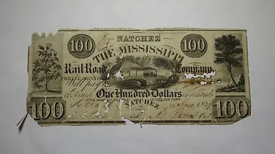 $100 1839 Natchez Mississippi MS Obsolete Currency Bank Note Bill! Railroad Co. • $119.99