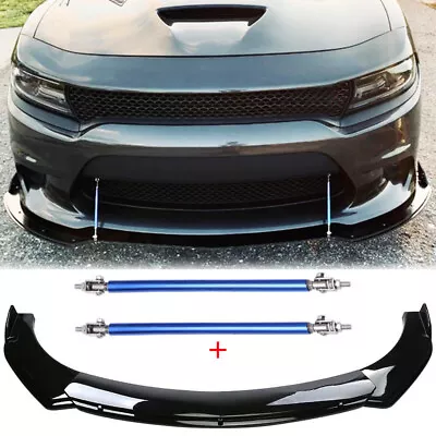 Glossy Black Front Bumper Lip Spoiler Splitter +Strut Rods For Chrysler 300 300C • $105.11