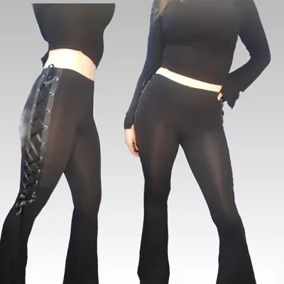 Banned Apparel Bellbottom Leggings Small Flare Black Lace Up Sexy Goth Steampunk • £23