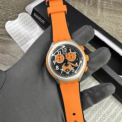 NEW✅ Swatch Irony FEEL STRONG Chronograph Aluminum Orange Silicone Men's Watch • $139.99