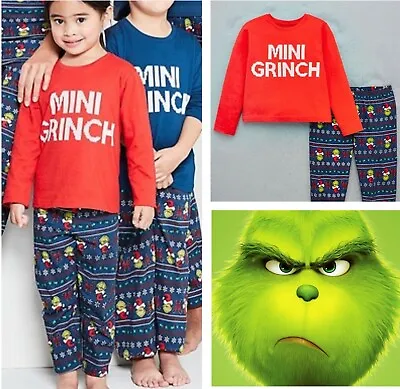 Girls Boys Christmas Pyjamas GRINCH Festive Blue Red Xmas Eve Box Gift Pjs NEW • £5.99