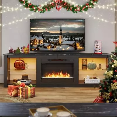 70.8  TV Stand With Fireplace For Up To 75  LED Shelves Media Console Cabinet • $322.38